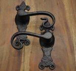 Large FDL Curly Tail Door Handles without Key Hole Black Cast Iron (LF5117)